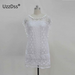 UZZDSS Summer Dress Women Casual Beach Short Dress Tassel Black White Mini Lace Dress Sexy Party Dresses Vestidos S-XXL