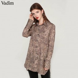 Vadim women basic leopard print long blouse long sleeve turn down collar shirts female office wear casual tops blusas LA215