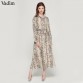 Vadim women leopard print ankle length dress bow tie sashes long sleeve retro ladies casual chic dresses vestidos QA472