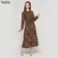 Vadim women leopard print ankle length dress bow tie sashes long sleeve retro ladies casual chic dresses vestidos QA47232910609685