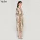 Vadim women snake print oversized dress V neck elastic waist split ladies summer loose mid calf chic dresses vestidos QA205
