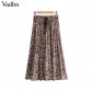 Vadim women stylish leopard print pleated skirt snake faldas mujer Drawstring tie elastic waist casual mid calf skirts BA108