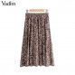 Vadim women stylish leopard print pleated skirt snake faldas mujer Drawstring tie elastic waist casual mid calf skirts BA10832911430042