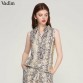 Vadim women stylish snake print blouse sleeveless turn down collar side striped shirts summer ladies casual tops blusas WA134