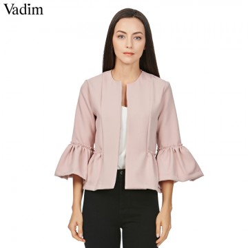 Vadim women sweet ruffles jacket open stitch design flare sleeve coats solid ladies casual brand outerwear tops CT152232826617459