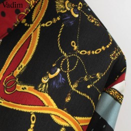 Vadim women vintage Geometric pattern blouses long sleeve turn down collar pleated shirts female casual wear chic tops LA293