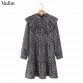 Vadim women vintage leopard dress sweet ruffles long sleeve o neck pleated female casual straight dress vestidos QA45632907913626