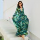 Vintacy Long Sleeve Dress Green Tropical Beach Vintage Maxi Dresses Boho Casual V Neck Belt Lace Up Tunic Draped Plus Size Dress32835968357