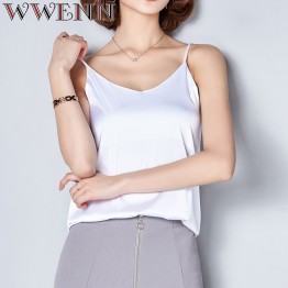 WWENN Harness Silk Blouse Shirt Women Tops High Quality Spring Summer Casual 7 Colors Shirt Sleeveless Blouse Women Blusas