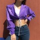 Weekeep Fashion Cropped Long Sleeve Single Breasted Jacket Women Loose Lace Up Casaco Feminino Summer Crop Rash Guards Top 