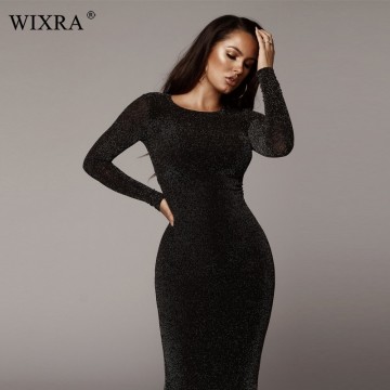 Wixra 2019 New Summer O Neck Knee-Length Dress Slim Solid Dresses Shining Bodycon Womens Clothing For Women32961306798