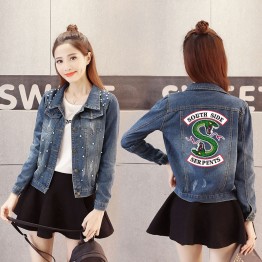 Women Denim Jacket Riverdale southside serpents Jeans bomber jacket Coat Casual female Outwear Solid Plus Size big size 4XL 5XL