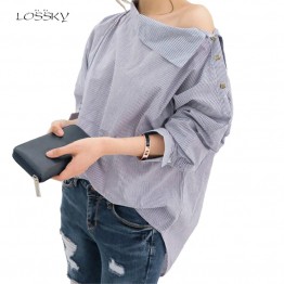 Women Striped Blouses Sexy Long Sleeve Shirts Off Shoulder Top Blouse Autumn Fashion Shirt Female Womens Tops And Blouses