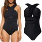 Women Vintage Monokini One Piece Swimsuit Cross Ruched Beach Swimwear Padding Backless Bathing Sport Bikini Suit badpak