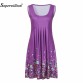 Women's Casual O-Neck Sleeveless Sexy Dress Summer Floral Print Loose Plus Size S-5XL Ruched Ladies Party Dresses Beach Sundress
