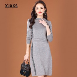 XJXKS high quality 2019 new fashion autumn turtleneck sweater dresses casual streetwear fall dresses for women clothing 