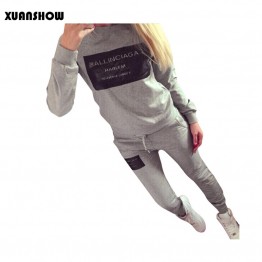 XUANSHOW Women Outfit Sportswear Spring Autumn Winter Printed Letters Ladies Fleece Tracksuits Long-sleeve Casual 2 Piece Set