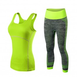Yuerlian Quick Dry sportswear Gym Leggings Female T-shirt Costume Fitness Tights Sport Suit Green Top Yoga Set Women's Tracksuit