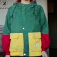 ZAN.STYLE Winter Warm Color Block Hooded Corduroy Jacket Drawstring Hit Color Patched Pocket Thick Basic Women Coat Harajuku New32845536002