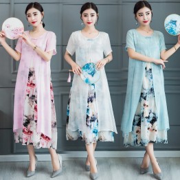 cotton linen plus size vintage floral women casual loose long summer beach party dress elegant vestidos clothes 2019 dresses