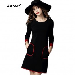 long sleeve black cotton plus size women casual loose mini autumn winter dress vestidos clothes party 2019 dresses