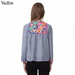 women vintage Boho embroidery jacket vintage loose retro pleated coat long sleeve color fur balls casual outwear tops CT1206